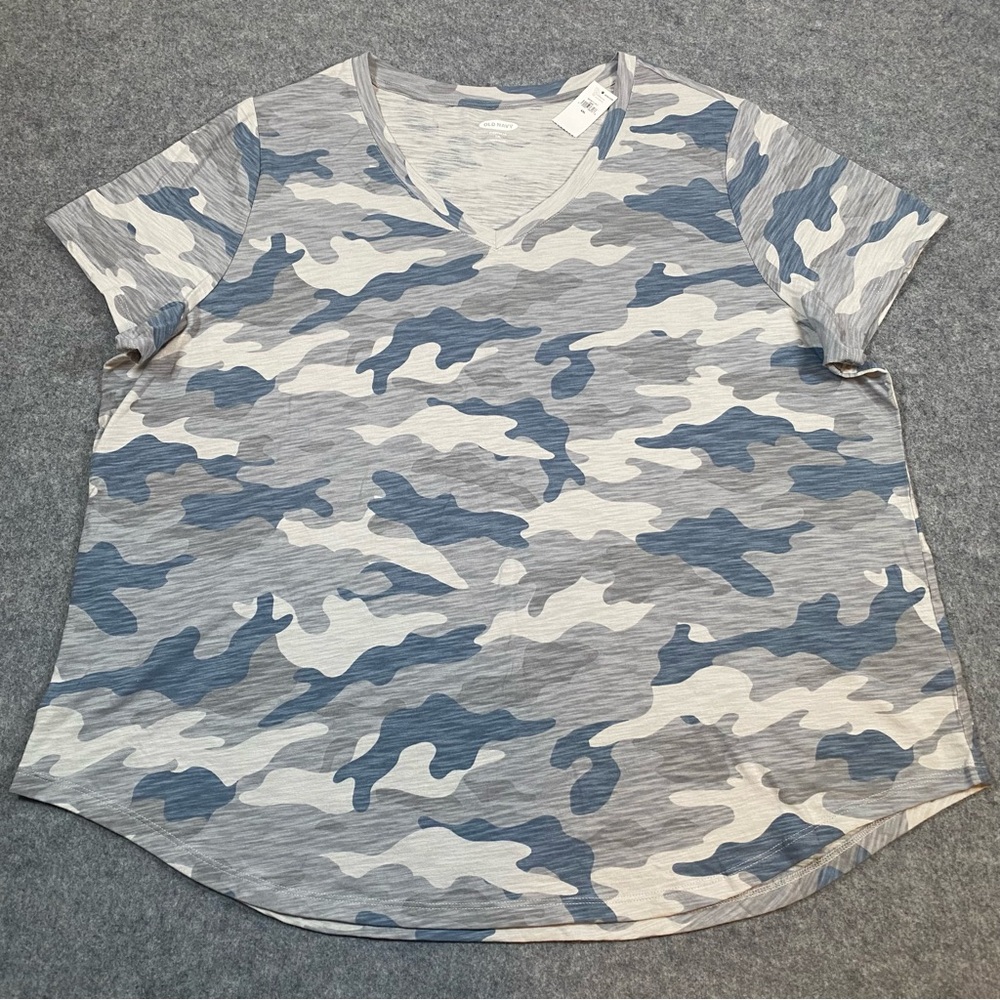Old Navy Everywear V-Neck Tee XXL Womens Camo Blue Gray